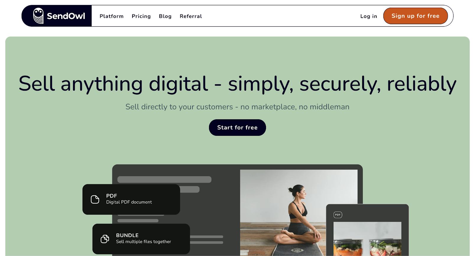 SendOwl homepage with offers and details