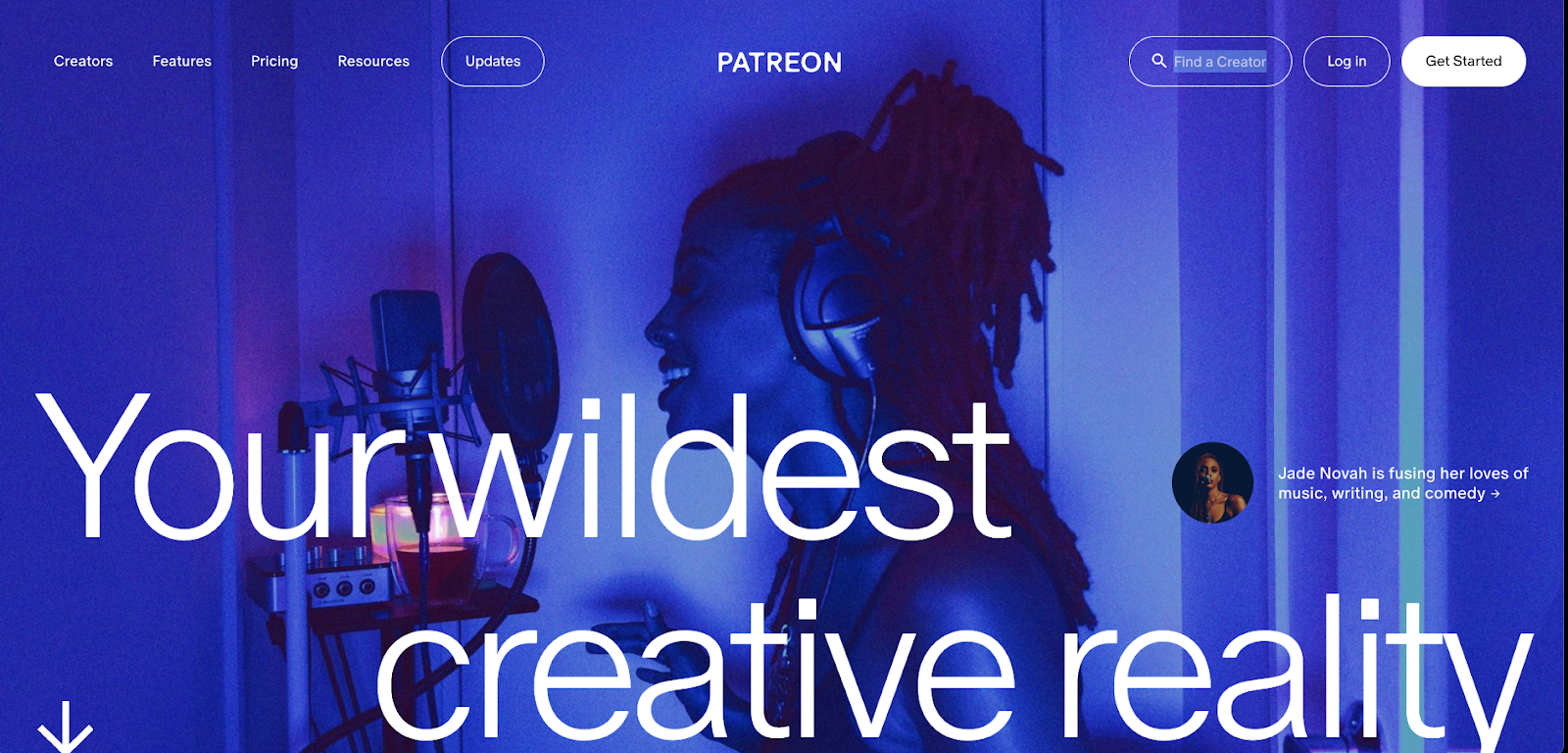 Patreon homepage highlighting creator memberships, exclusive content, and fan support