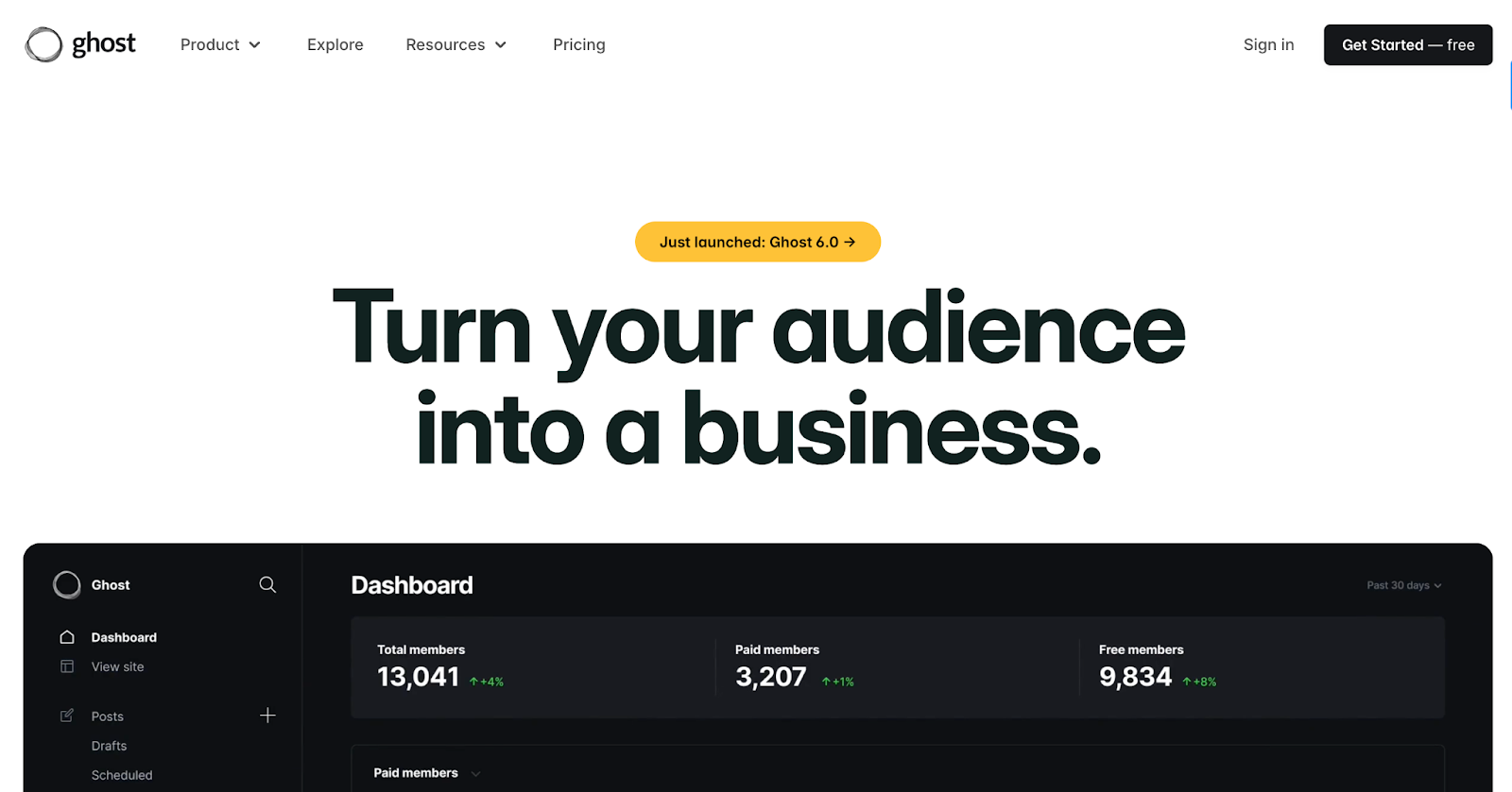 Ghost homepage highlighting software