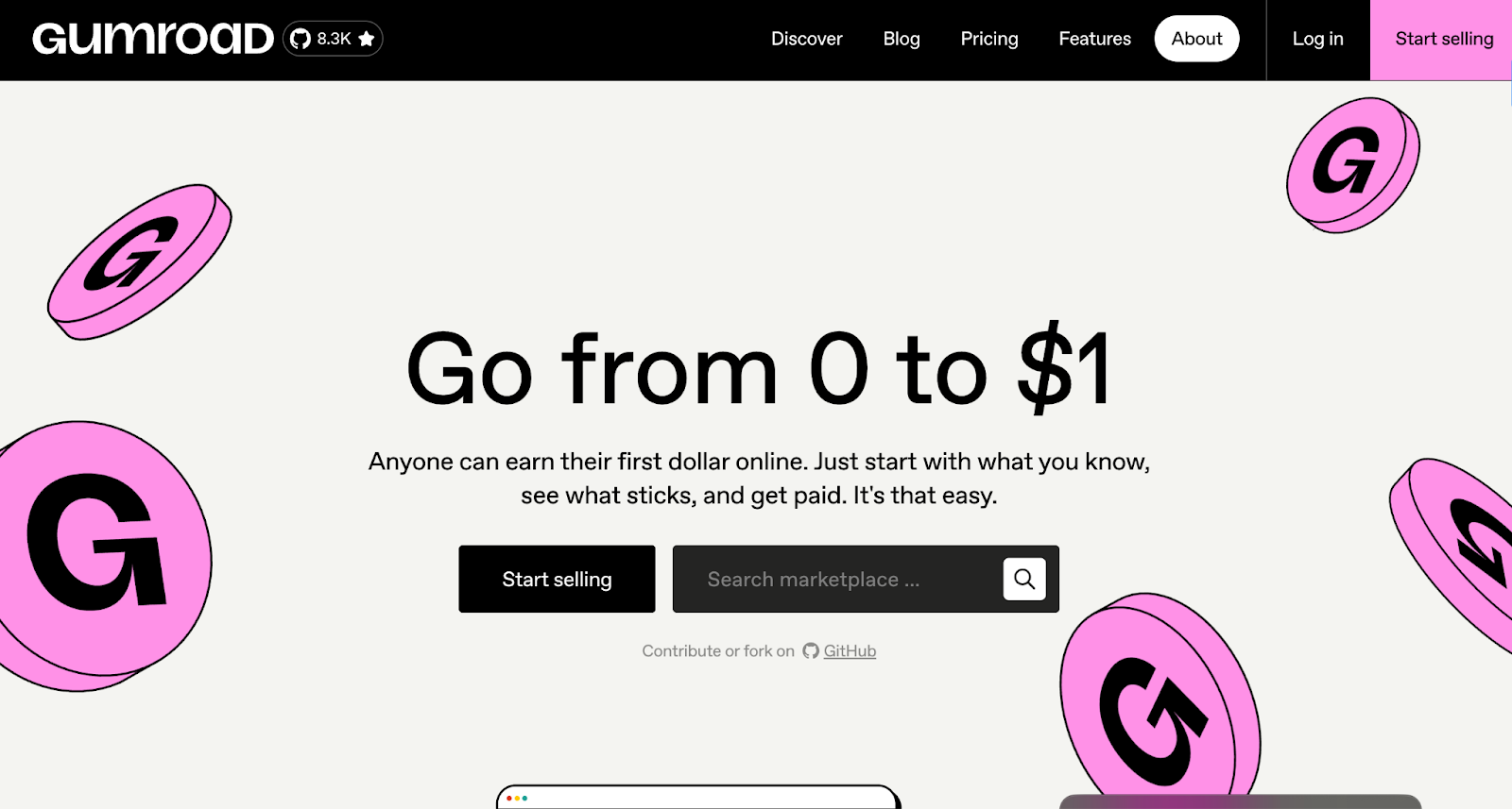 Gumroad homepage showcasing digital product sales and subscription options for creators