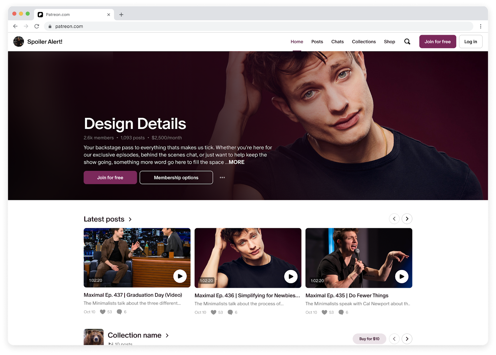 Patreon homepage highlighting creator memberships, exclusive content, and fan support